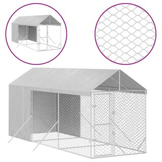 vidaXL Perrera de exterior con toldo acero galvanizado plata S para perros